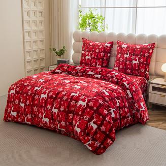 Pościel polarowa XmasCozy 220x200 welur świąteczna czerwona biała krata renifery