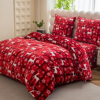 Pościel polarowa XmasCozy 220x200 welur świąteczna czerwona biała krata renifery