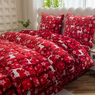 Pościel polarowa XmasCozy 220x200 welur świąteczna czerwona biała krata renifery