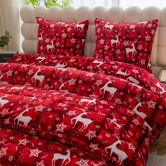 Pościel polarowa XmasCozy 220x200 welur świąteczna czerwona biała krata renifery