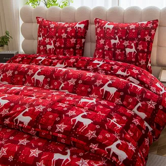 Pościel polarowa XmasCozy 220x200 welur świąteczna czerwona biała krata renifery
