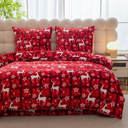 Pościel polarowa XmasCozy 220x200 welur świąteczna czerwona biała krata renifery