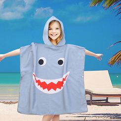 Poncho dziecięce plażowe 60x60 szare radosny rekin