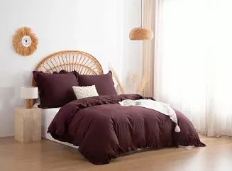 Pościel satyna bawełniana 160x200 Ruffy Premium brązowa z falbanką