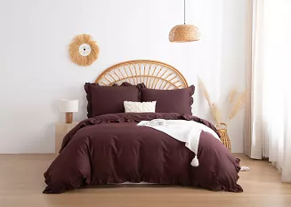 Pościel satyna bawełniana 160x200 Ruffy Premium brązowa z falbanką