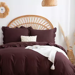 Pościel satyna bawełniana 160x200 Ruffy Premium brązowa z falbanką