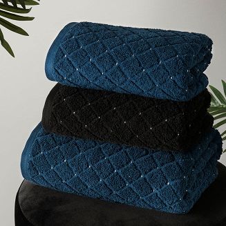 Ręcznik bawełniany OLIWIER 70x140 geometryczny wzór granatowy