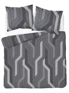 Pościel bawełniana 220x200 Detexpol grafitowa szara podłużna geometria