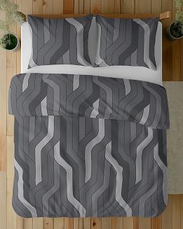 Pościel bawełniana 220x200 Detexpol grafitowa szara podłużna geometria