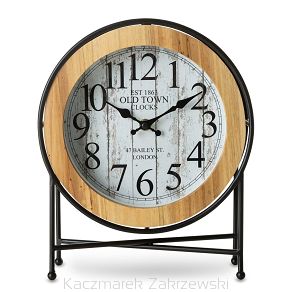 Zegar stojący okrągły „old town” biały drewniany czarny na metalowej podstawie