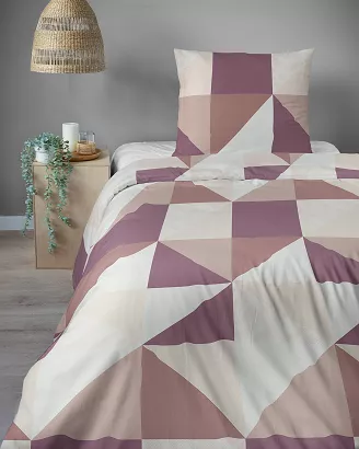 Pościel satynowa Home Satin 140x200 biała w fioletowy różowy geometryczny wzór
