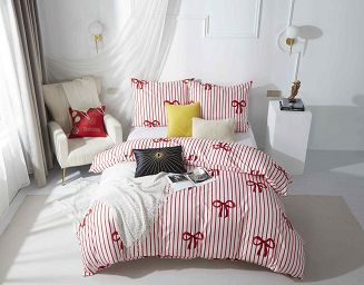 Biała Świąteczna Pościel z Mikrofibry z Nadrukiem 140x200 Xmass Bow