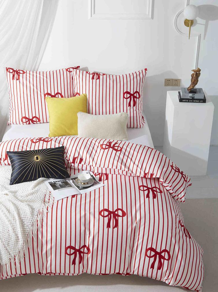 Biała Świąteczna Pościel z Mikrofibry z Nadrukiem 140x200 Xmass Bow