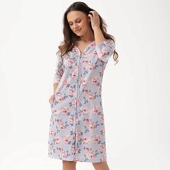 Szlafrok damski LUNA kod 390 szaroniebieski w róże