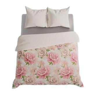 Komplet pościeli PATTI z bawełny satynowej 220x200 kremowa różowa duże kwiaty róże