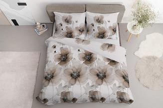 Pościel satynowa 160x200 Detexpol kremowa beżowa romantyczne maki