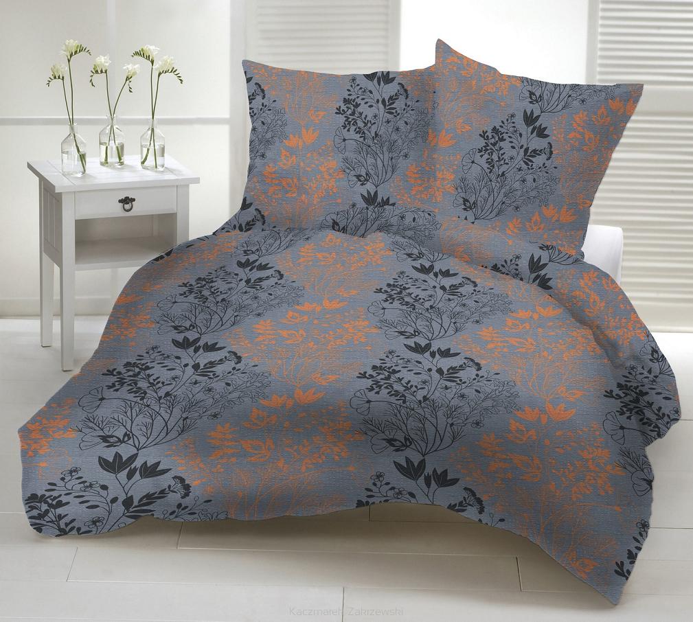 Pościel z kory 180x200 stalowa grafitowa pomarańczowa krzewy kwiaty