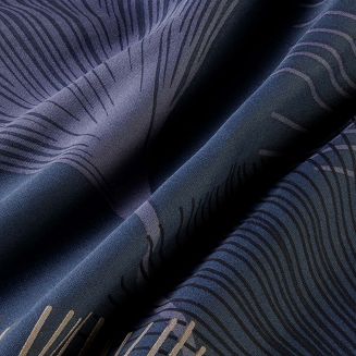 Pościel satyna bawełniana SATYNLOVE 160x200 ciemnoniebieska w liście miłorzębu