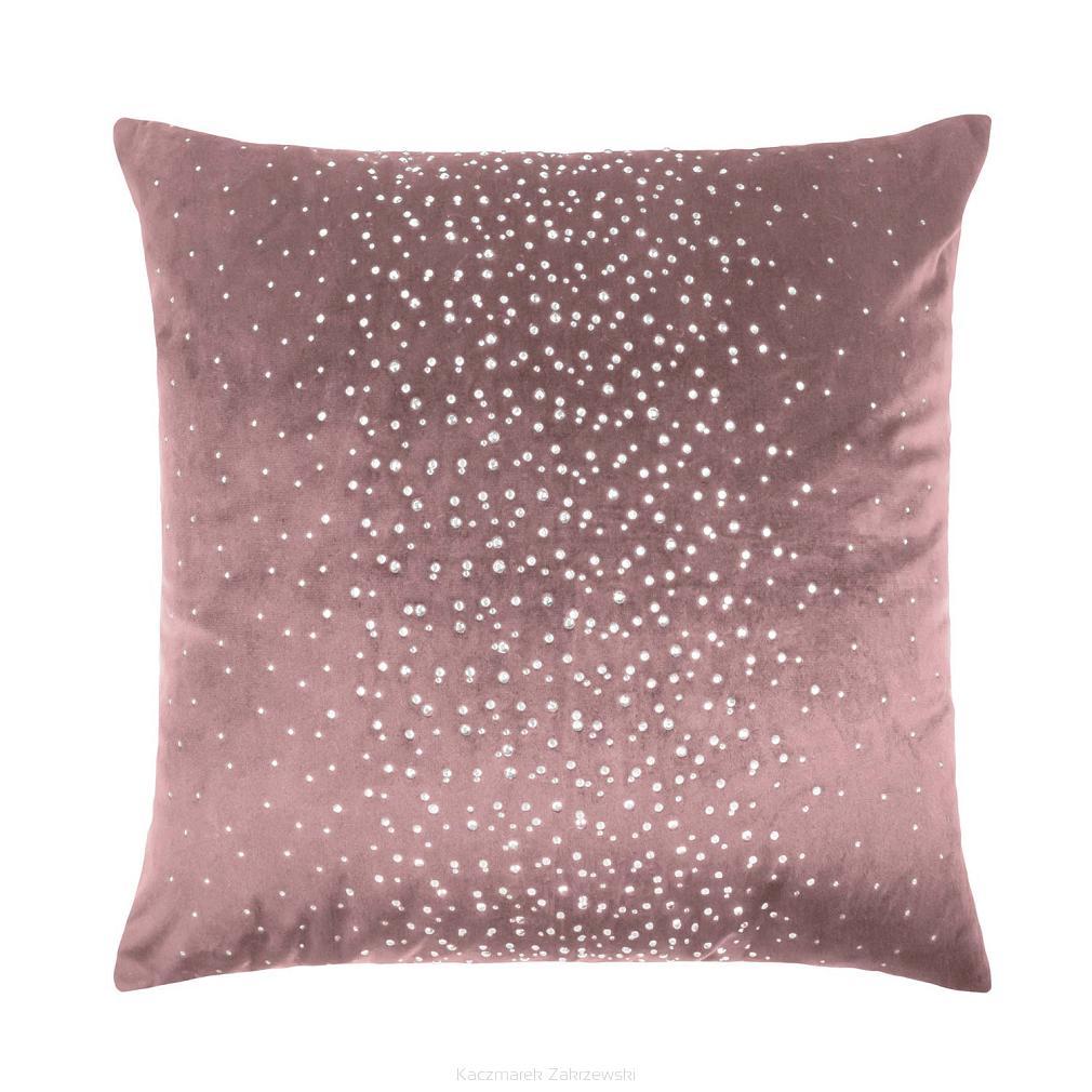 Poszewka dekoracyjna SHINY 45x45 welurowa pudrowy róż w kryształki