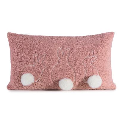 Poszewka dekoracyjna WIOSNA 30x50 Eurofirany różowa pudrowa biała haftowane zające pompony