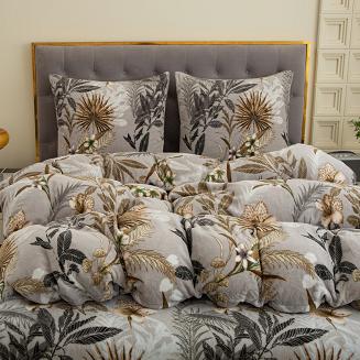 Pościel polarowa 220x200 welur szara jesienny ogród