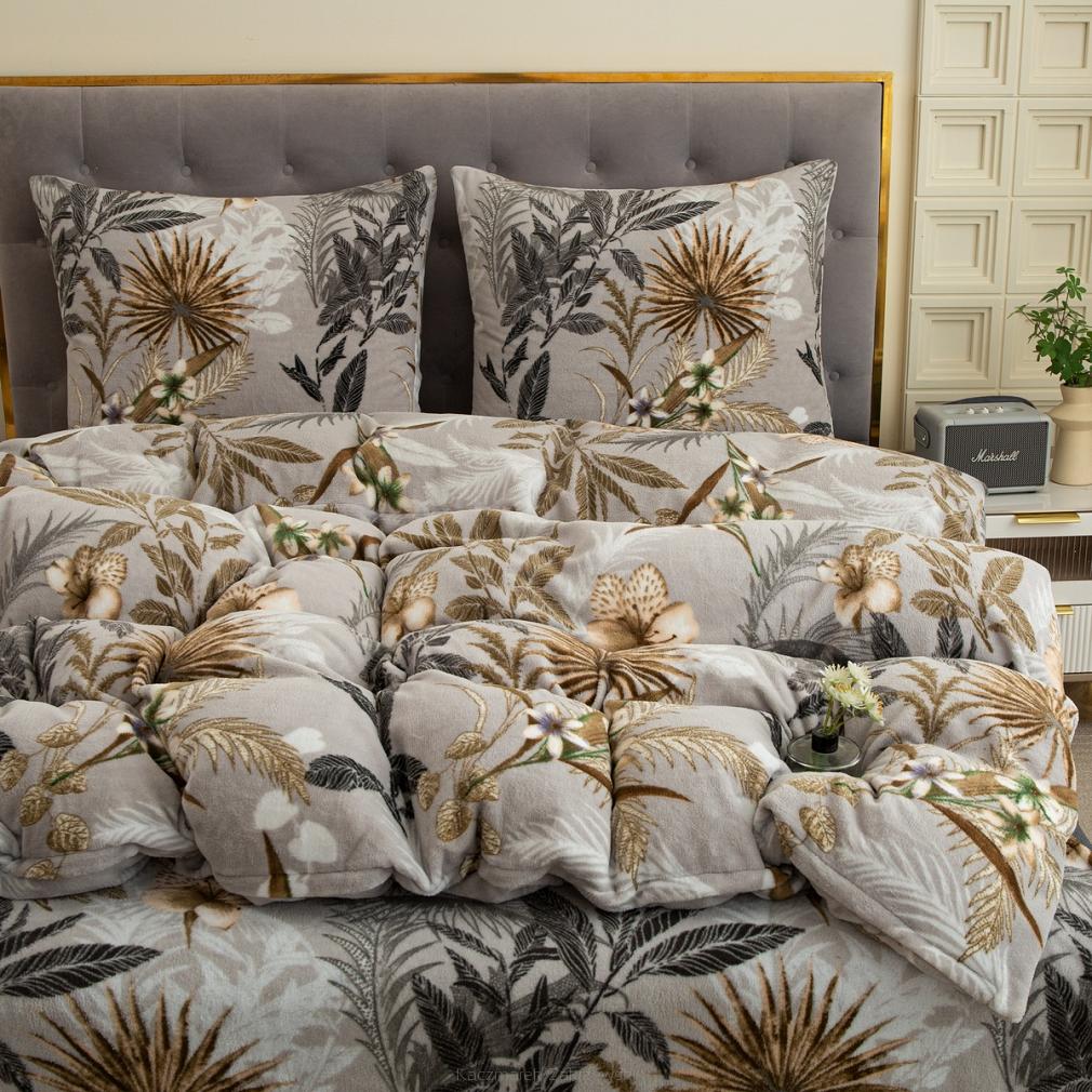 Pościel polarowa 220x200 welur szara jesienny ogród