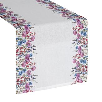 Bieżnik dekoracyjny wodoodporny RUBY 40x140 Eurofirany biały różowy kwiaty letnia łąka