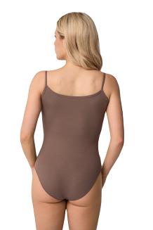 Body damskie z prążkowanej bawełny na ramięczkach TIA kakaowe