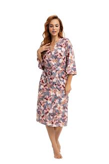 Szlafrok damska LUNA kod 370 różowy szary w kwiaty irysy