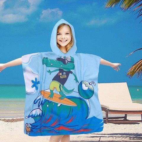 Poncho dziecięce plażowe 60x60 błękitny krokodyl