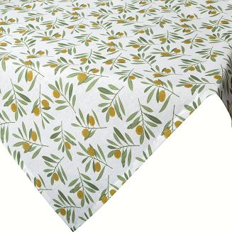Obrus dekoracyjny wodoodporny ERIN 85x85 Eurofirany biały zielony w oliwne gałązki