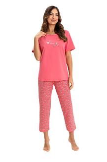 Piżama damska REGINA kod 736 koralowy róż spodnie w kwiatuszki