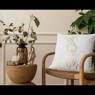 Poszewka dekoracyjna wielkanocna WIOSNA 45x45 biała złota zajączek