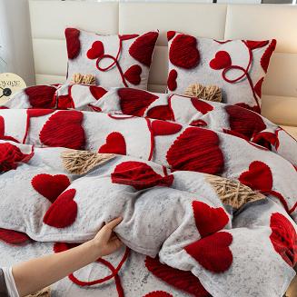 Pościel polarowa 220x200 welur szara marmurkowa czerwone beżowe tkane serca