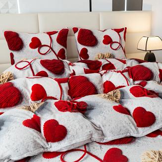 Pościel polarowa 220x200 welur szara marmurkowa czerwone beżowe tkane serca