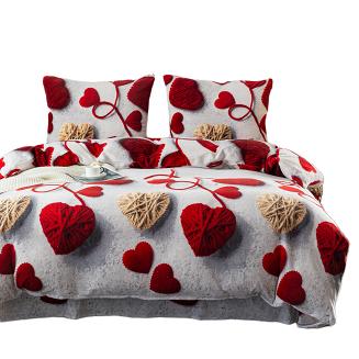 Pościel polarowa 220x200 welur szara marmurkowa czerwone beżowe tkane serca