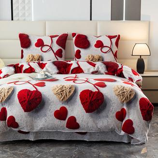 Pościel polarowa 220x200 welur szara marmurkowa czerwone beżowe tkane serca