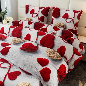 Pościel polarowa 220x200 welur szara marmurkowa czerwone beżowe tkane serca