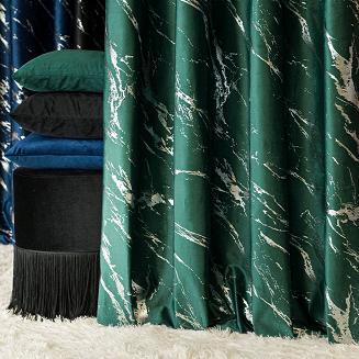 Zasłona gotowa na przelotkach MARMA 140x250 butelkowa ze srebrnym nadrukiem