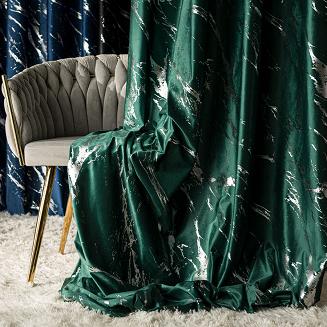 Zasłona gotowa na przelotkach MARMA 140x250 butelkowa ze srebrnym nadrukiem