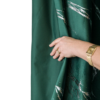 Zasłona gotowa na przelotkach MARMA 140x250 butelkowa ze srebrnym nadrukiem