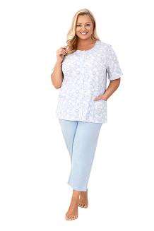 Piżama damska REGINA kod 738 niebieska rozpinana z kieszeniami