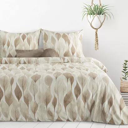 Pościel DAFNE 160x200 Design91 brązowa beżowa w liście