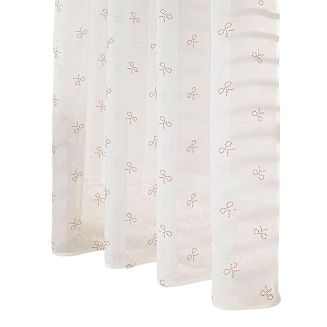 Firana gotowa na taśmie z ołowianką KOKARDKA 140x250 biała na woalu diamentowe czerwone kokardki