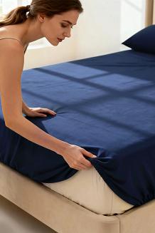 Prześcieradło polarowe z gumką MIŚ Fluffy 200x220 mikrofibra granatowe