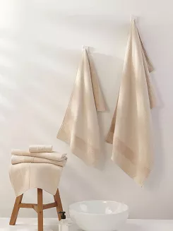Ręcznik bawełniany wafel Checky 100x150 beżowy z ozdobną bordiurą