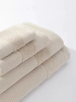 Ręcznik bawełniany wafel Checky 100x150 beżowy z ozdobną bordiurą