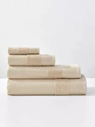 Ręcznik bawełniany wafel Checky 100x150 beżowy z ozdobną bordiurą