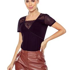 Bluzka damska z dekoracyjną koronką w górnej partii Maryla czarna