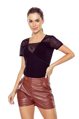 Bluzka damska z dekoracyjną koronką w górnej partii Maryla czarna